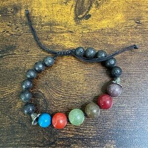 Chakra Aligning Gemstone and Lava Rock Adjustable Unisex Bracelet Healing